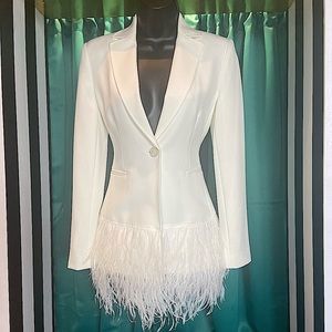 White Feather-Fringe Blazer